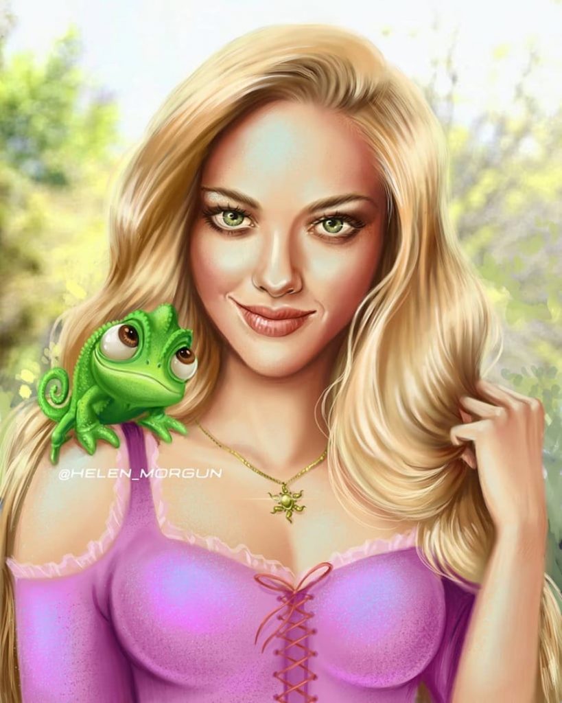 Rapunzel - Amanda Seyfried |: Artista ucraniano reinventa a tus celebridades favoritas como princesas de Disney | Zestradar