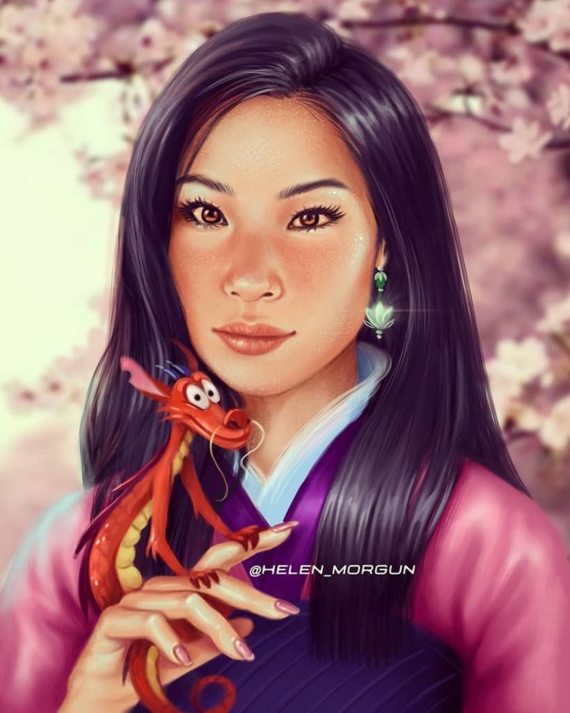 Mulán - Lucy Liu |: Artista ucraniano reinventa a tus celebridades favoritas como princesas de Disney | Zestradar