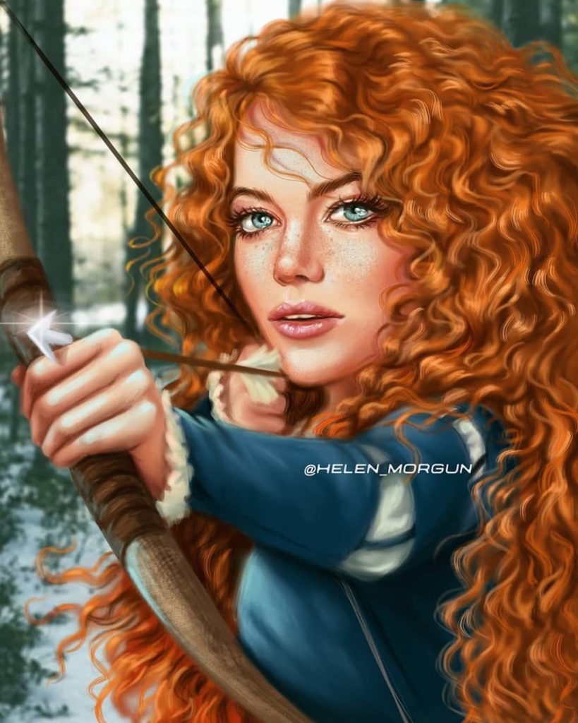 Mérida - Emma Stone |: Artista ucraniano reinventa a tus celebridades favoritas como princesas de Disney | Zestradar
