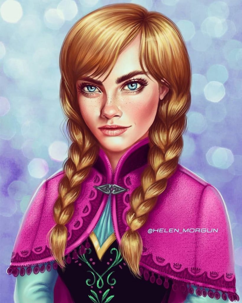 Anna - Cara Delevingne |: Artista ucraniano reinventa a tus celebridades favoritas como princesas de Disney | Zestradar