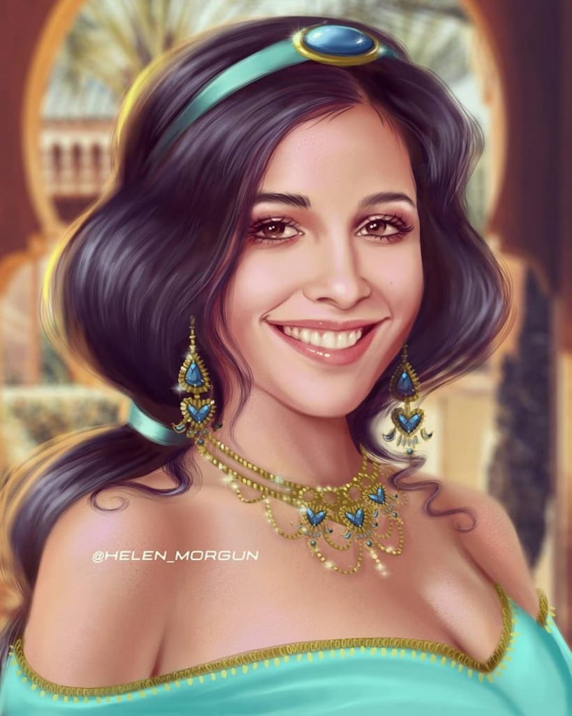Jazmín - Naomi Scott |: Artista ucraniano reinventa a tus celebridades favoritas como princesas de Disney | Zestradar