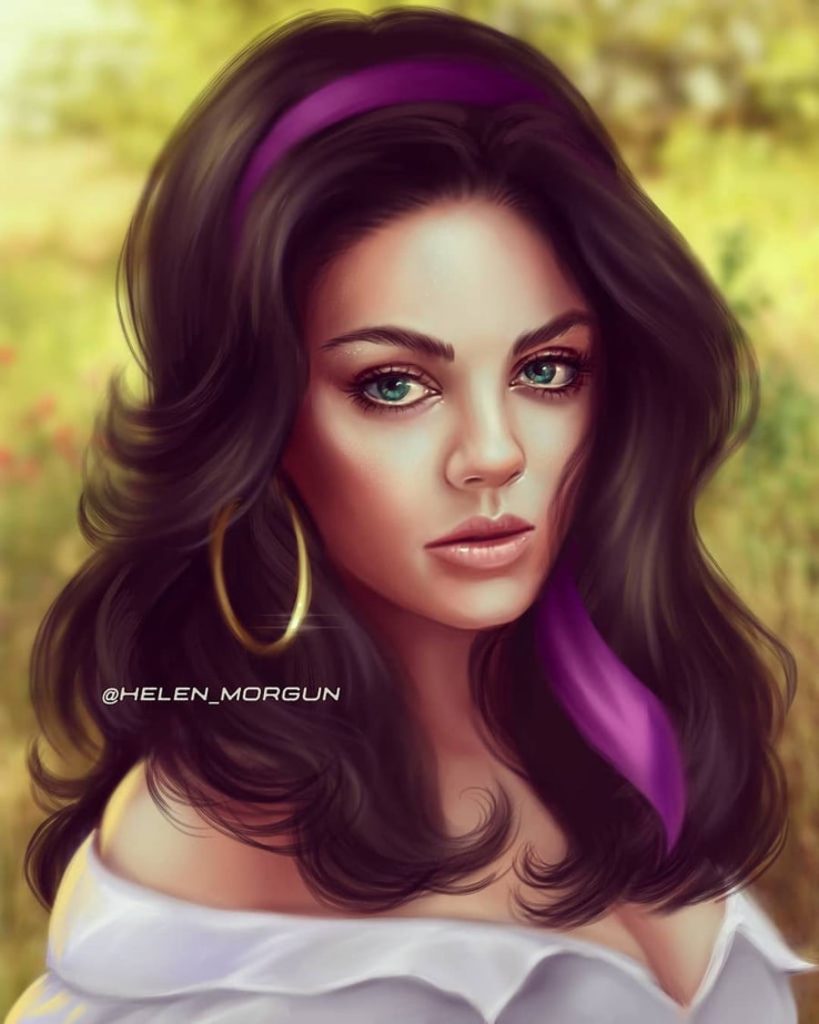 Esmeralda - Mila Kunis |: Artista ucraniano reinventa a tus celebridades favoritas como princesas de Disney | Zestradar