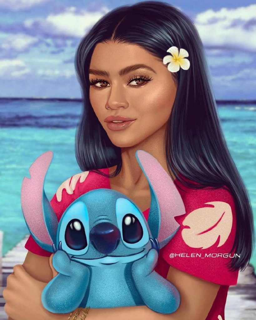 Lilo - Zendaya |: Artista ucraniano reinventa a tus celebridades favoritas como princesas de Disney | Zestradar
