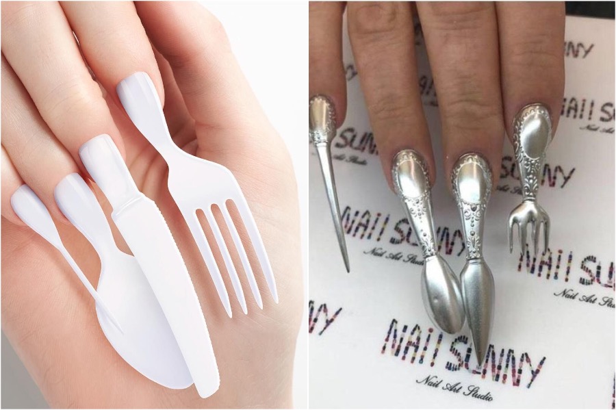 Arte de uñas con cuchillo y tenedor |: Las tendencias de arte de uñas más locas | Zestradar