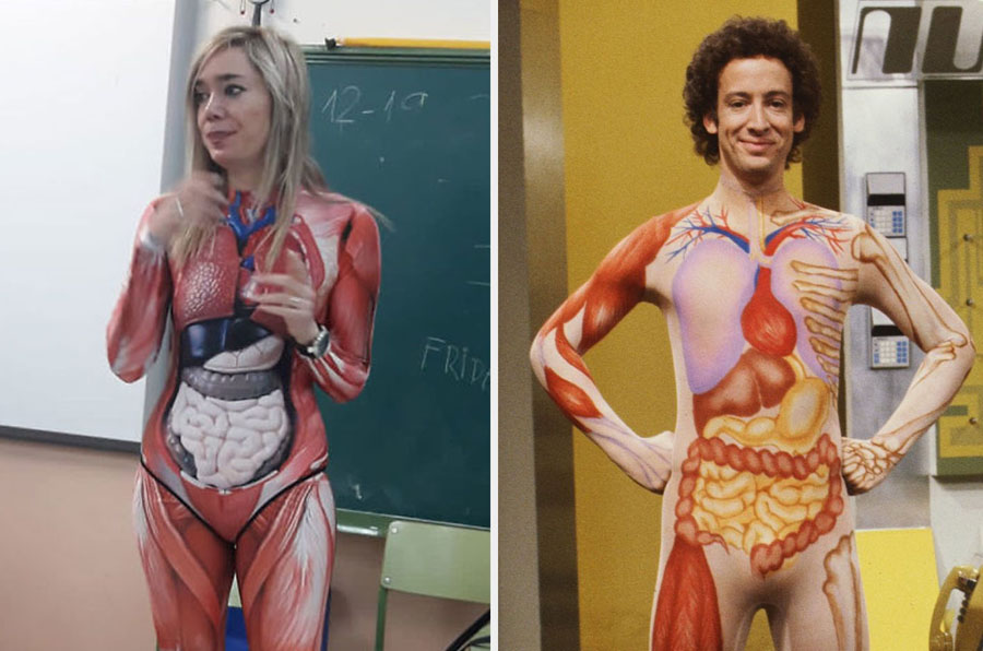 |: Un maestro da una lección de anatomía usando una exhibición de órganos internos de cuerpo completo Zestradar